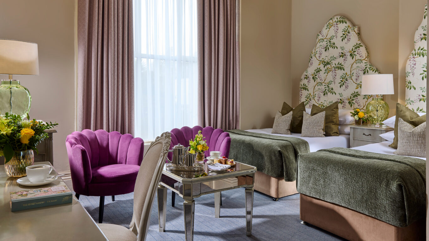 Spacious superior double and single room at Ariel House Dublin with stylish d&eacute;cor and seating area in Ballsbridge