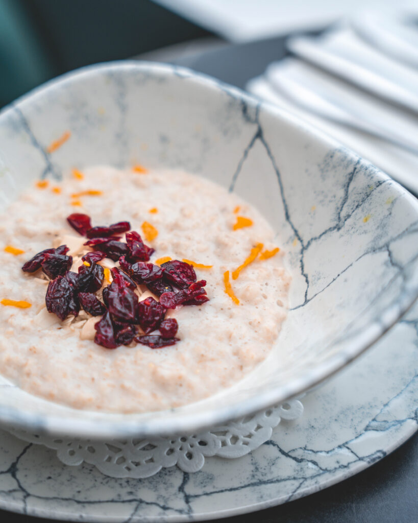 Creamy Irish porridge with cranberries and orange zest at Ariel House Dublin