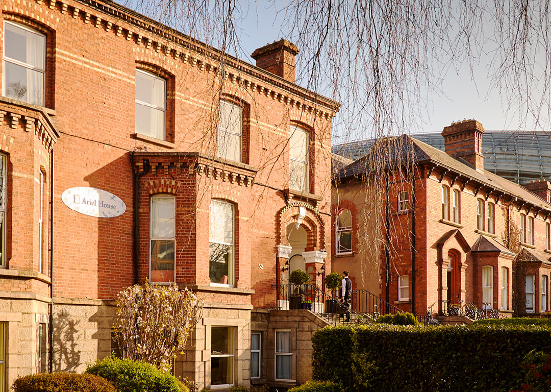 Victorian red-brick exterior of Ariel House boutique guesthouse in Ballsbridge Dublin 4