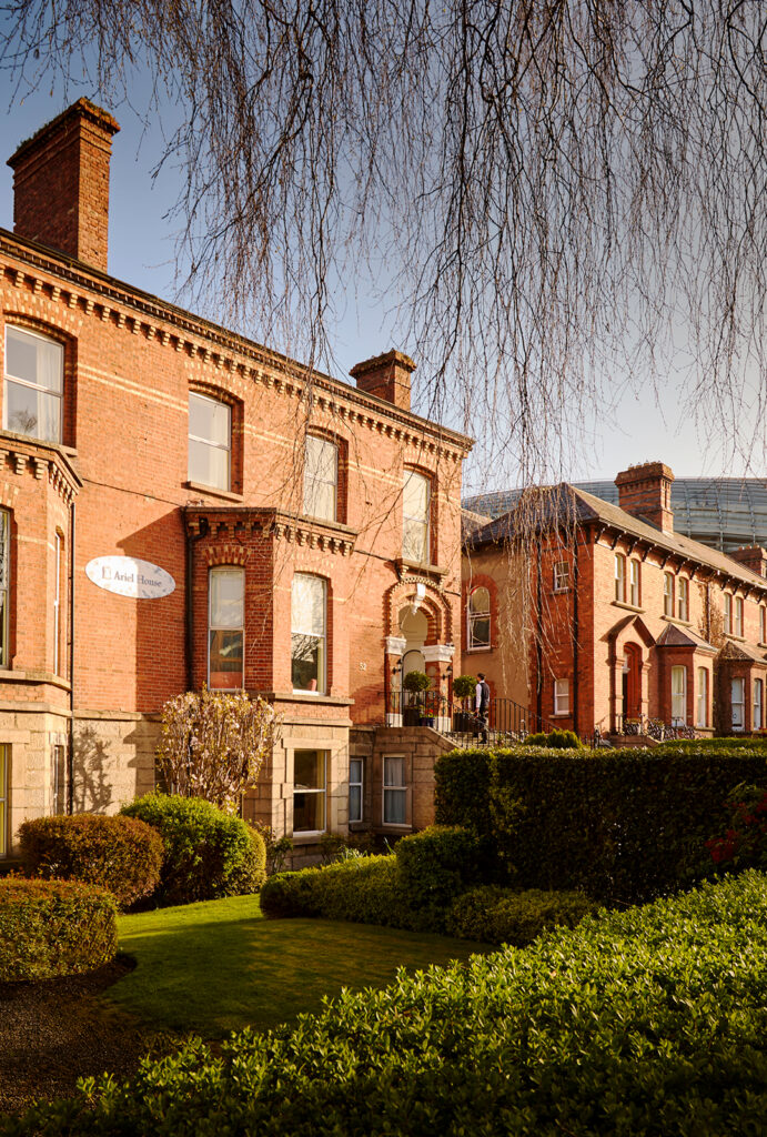 Victorian red-brick exterior of Ariel House boutique guesthouse in Ballsbridge Dublin 4